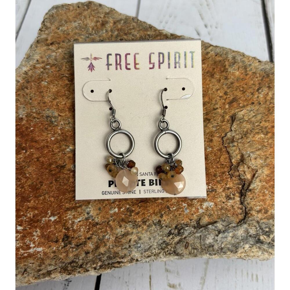 Peyote Bird Free Spirit Sterling Silver Genuine Stone Cluster Drop Earrings J050